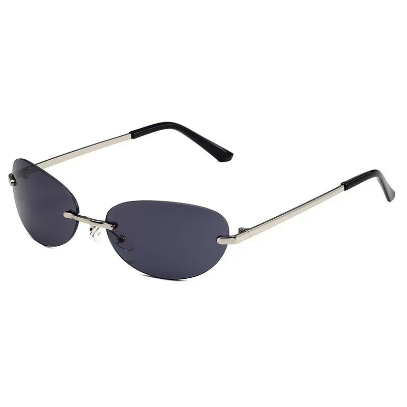 Rimless Oval Sunglasses Women  - Metal Photo Panel บทวิจารณ์และราคา