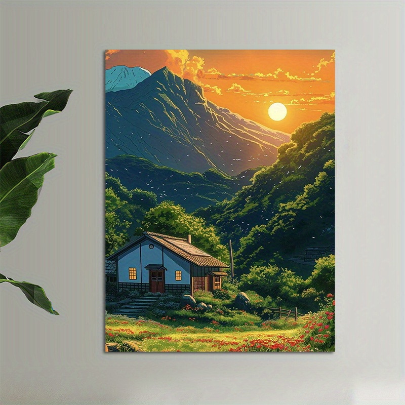 1pc Mountain Cabin Sunset Canv - Canvas Wrap Ready บทวิจารณ์และราคา